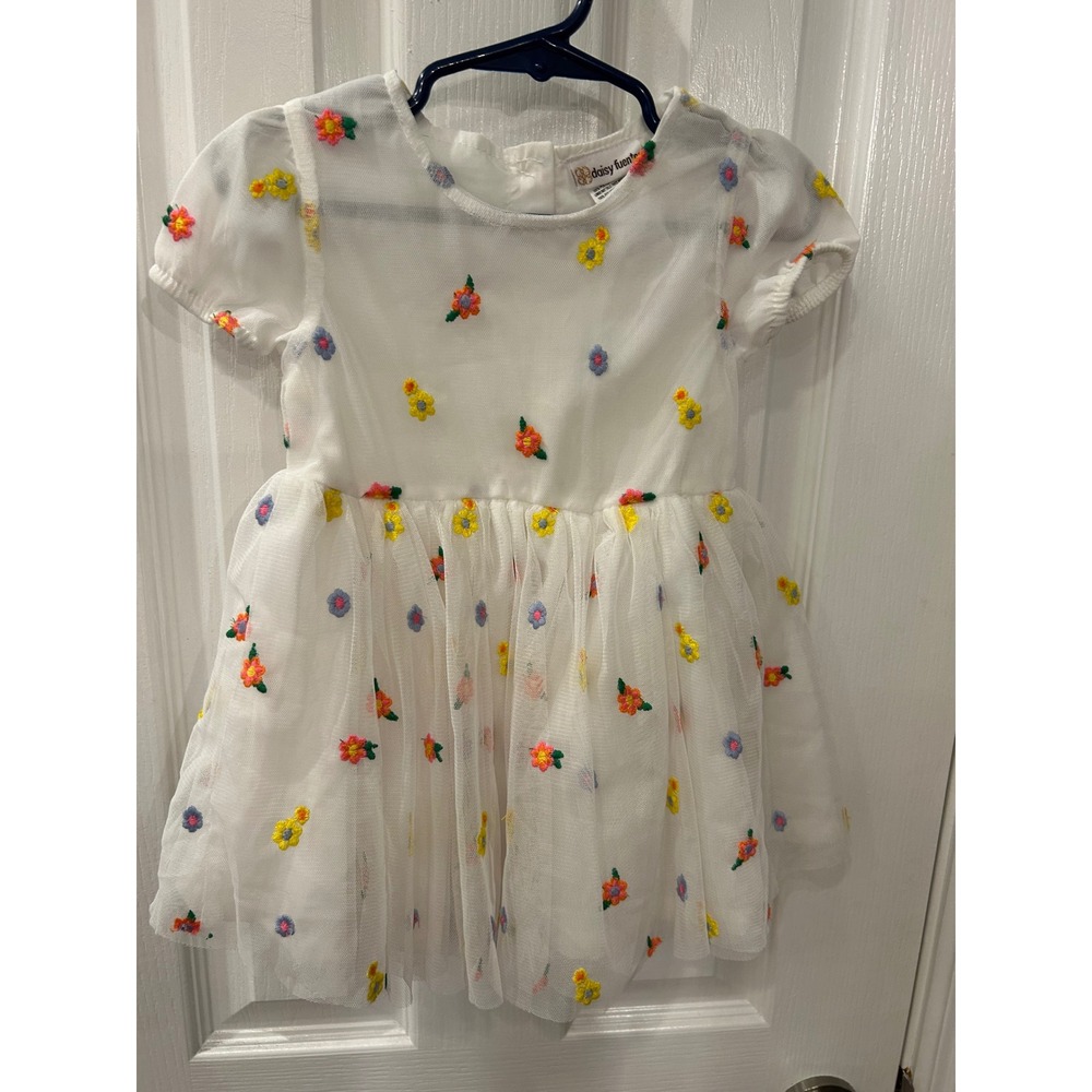 Daisy‎ Fuentes Tulle Dress White Floral Embroidered Mesh Special Occasion bin B